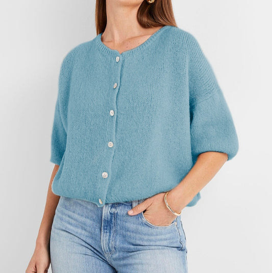 Mohair Short Sleeve Cardi in Deep Duck Egg