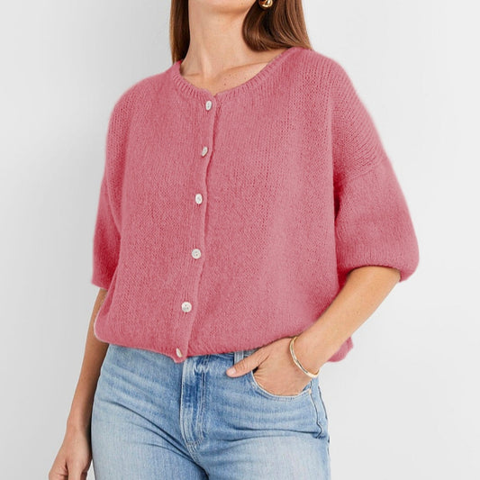 Mohair Short Sleeve Cardi in Dusky Rose