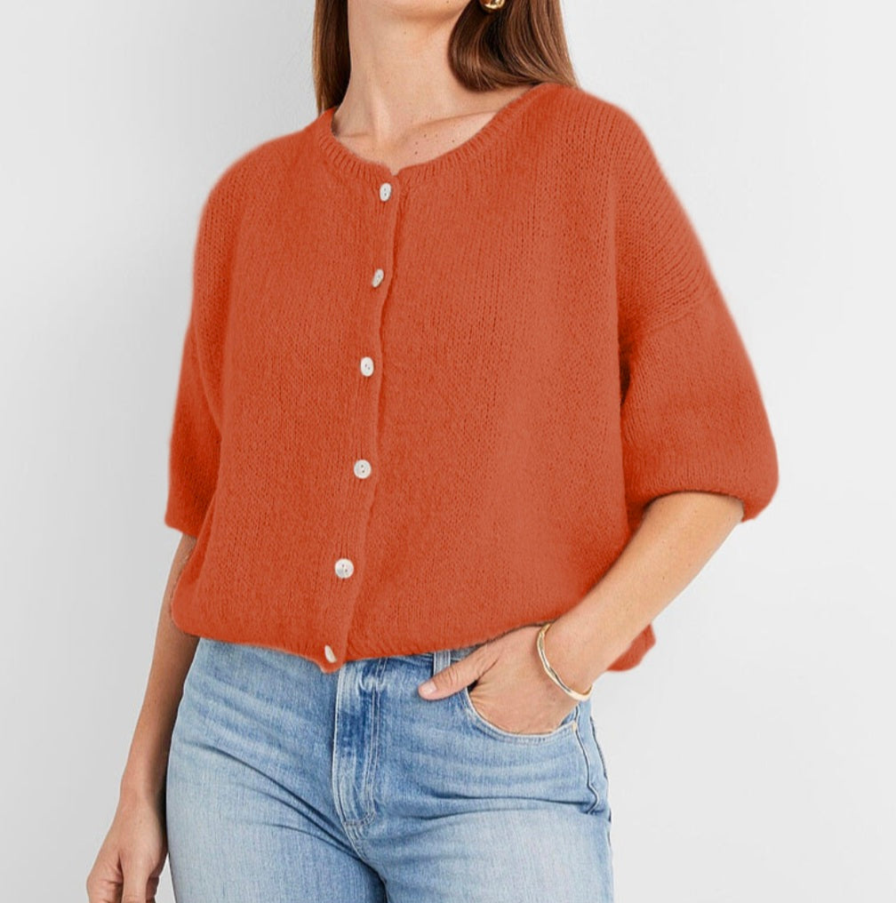 Mohair Short Sleeve Cardi in Ginger