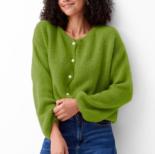 Mohair Long Sleeve Cardi in Apple Green
