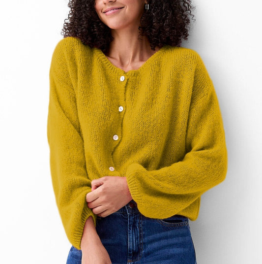 Mohair Long Sleeve Cardi in Ochre