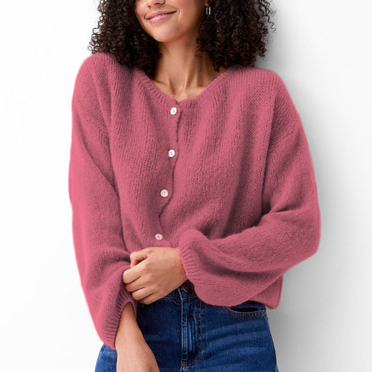 Mohair Long Sleeve Cardi in Dusky Rose