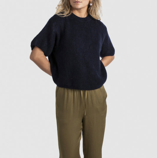 Mohair Cropped Jumper in Navy