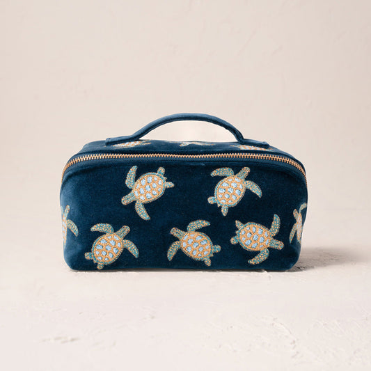 Turtle Conservation Open Flat Makeup Bag in Marine Navy