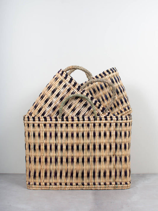 Bohemia Large Woven Reed Basket  - Indigo