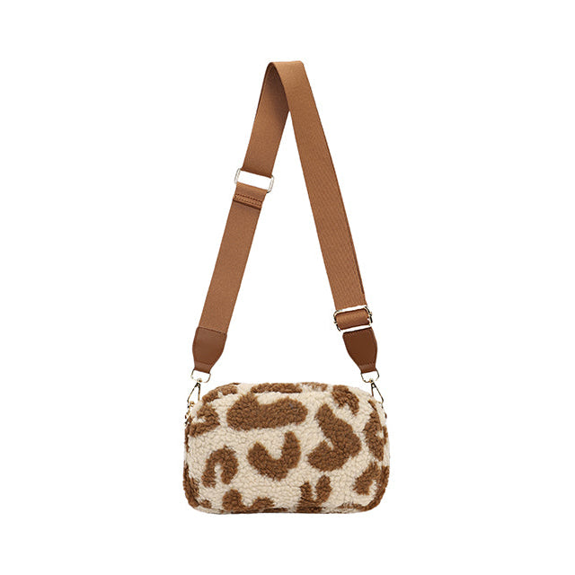Fleece Cross Body Bag in Leopard - Cream & Tan