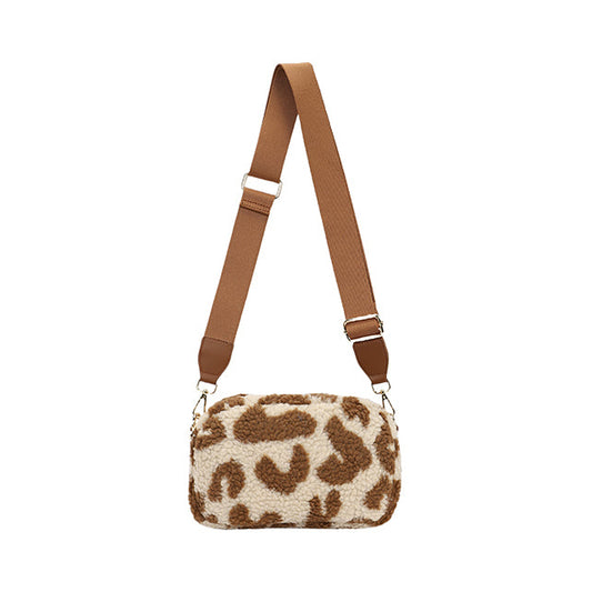 Fleece Cross Body Bag in Leopard - Cream & Tan