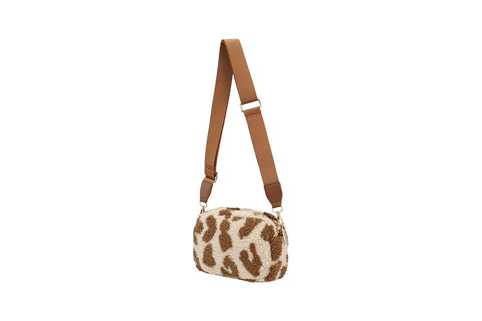 Fleece Cross Body Bag in Leopard - Cream & Tan