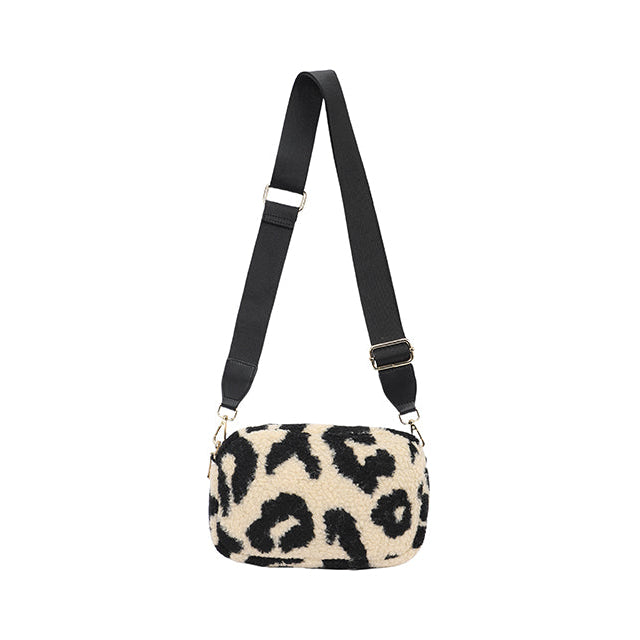 Fleece Cross Body Bag in Leopard - Cream & Black