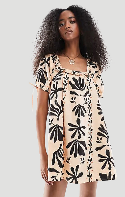 Wednesday's Girl Abstract Print Smock Dress