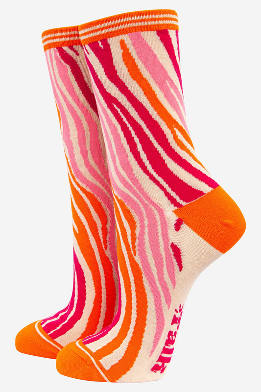 Zebra Print Bamboo Socks in Orange Pink