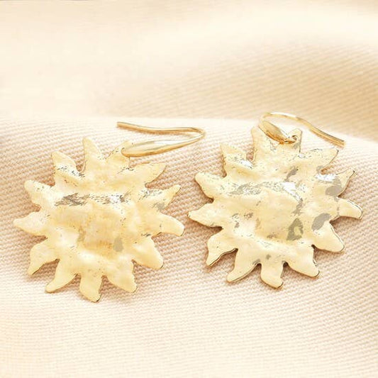 Hammered Sun Drop Earrings 14ct Gold Plated