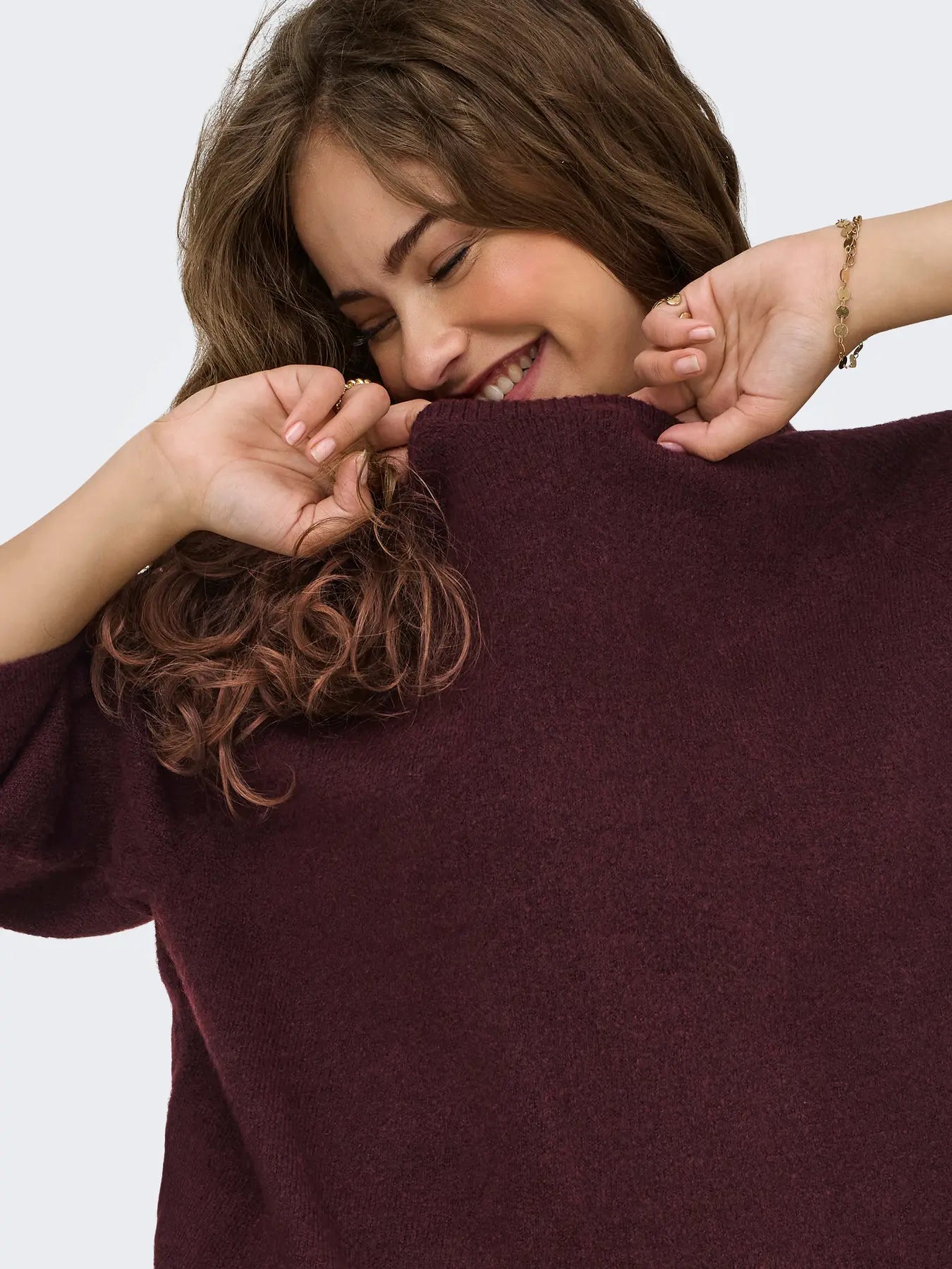ONLY Simoni Boxy 3/4 Knit in Port Wine