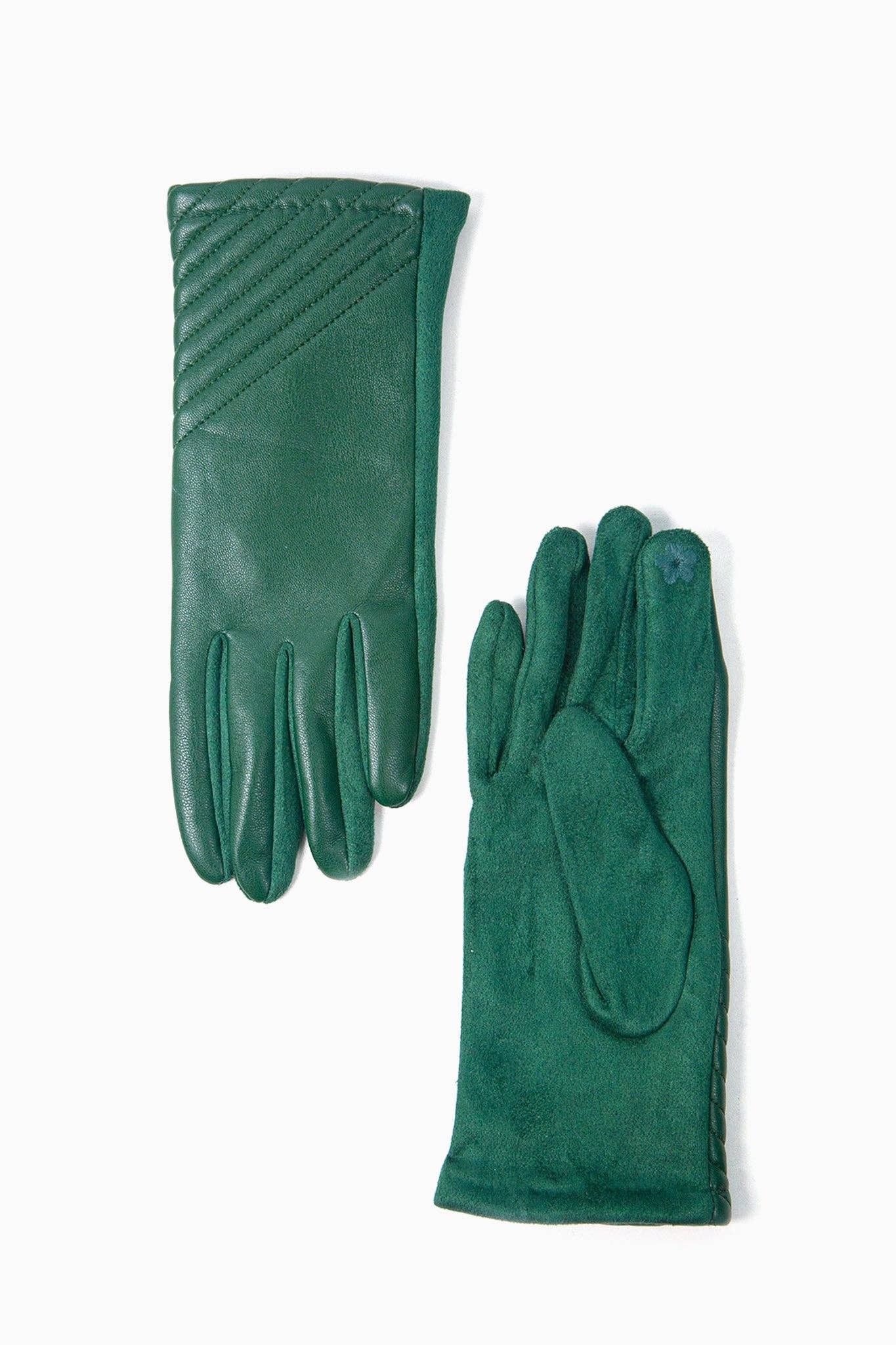 Diagonal Stitch Gloves in Emerald