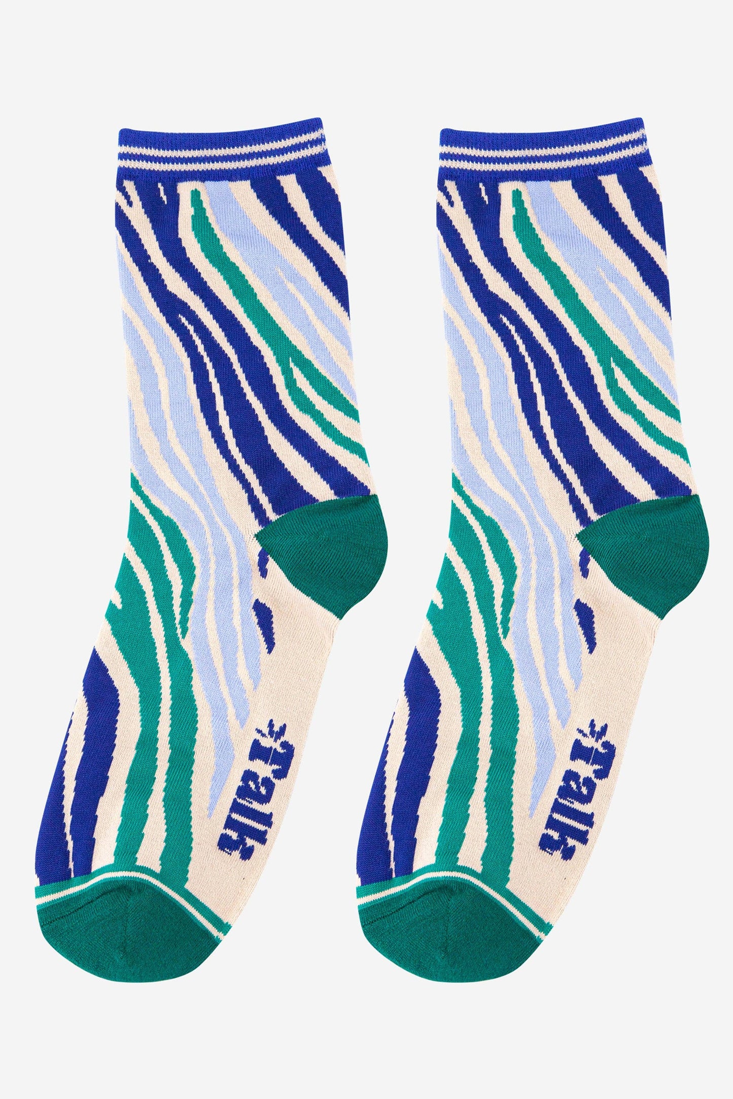 Zebra Print Bamboo Socks in Green Blue