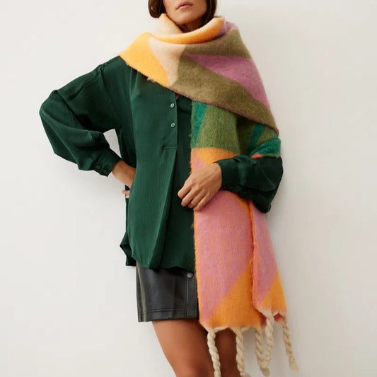 Abstract Chunky Tassel Scarf in Orange Mix