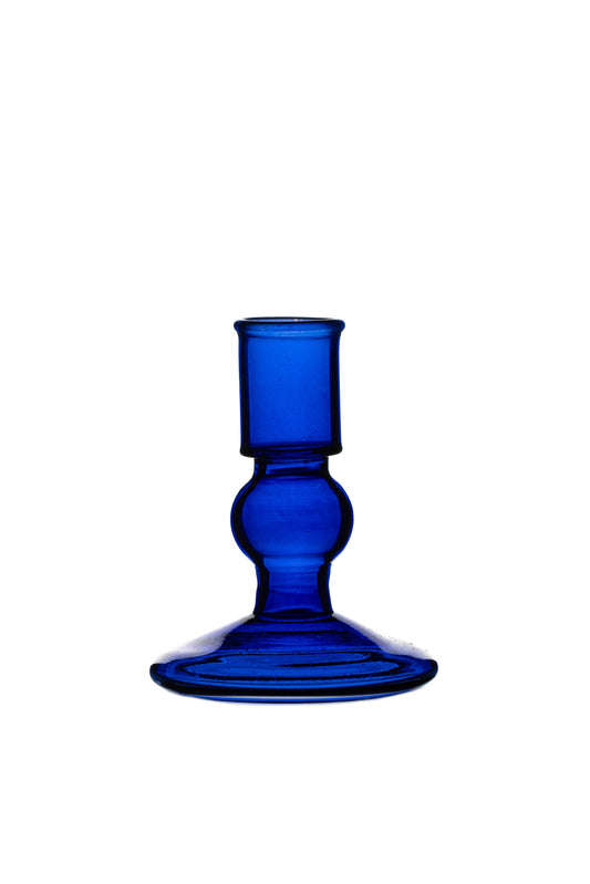 Ink Blue Glass Candlestick Mini