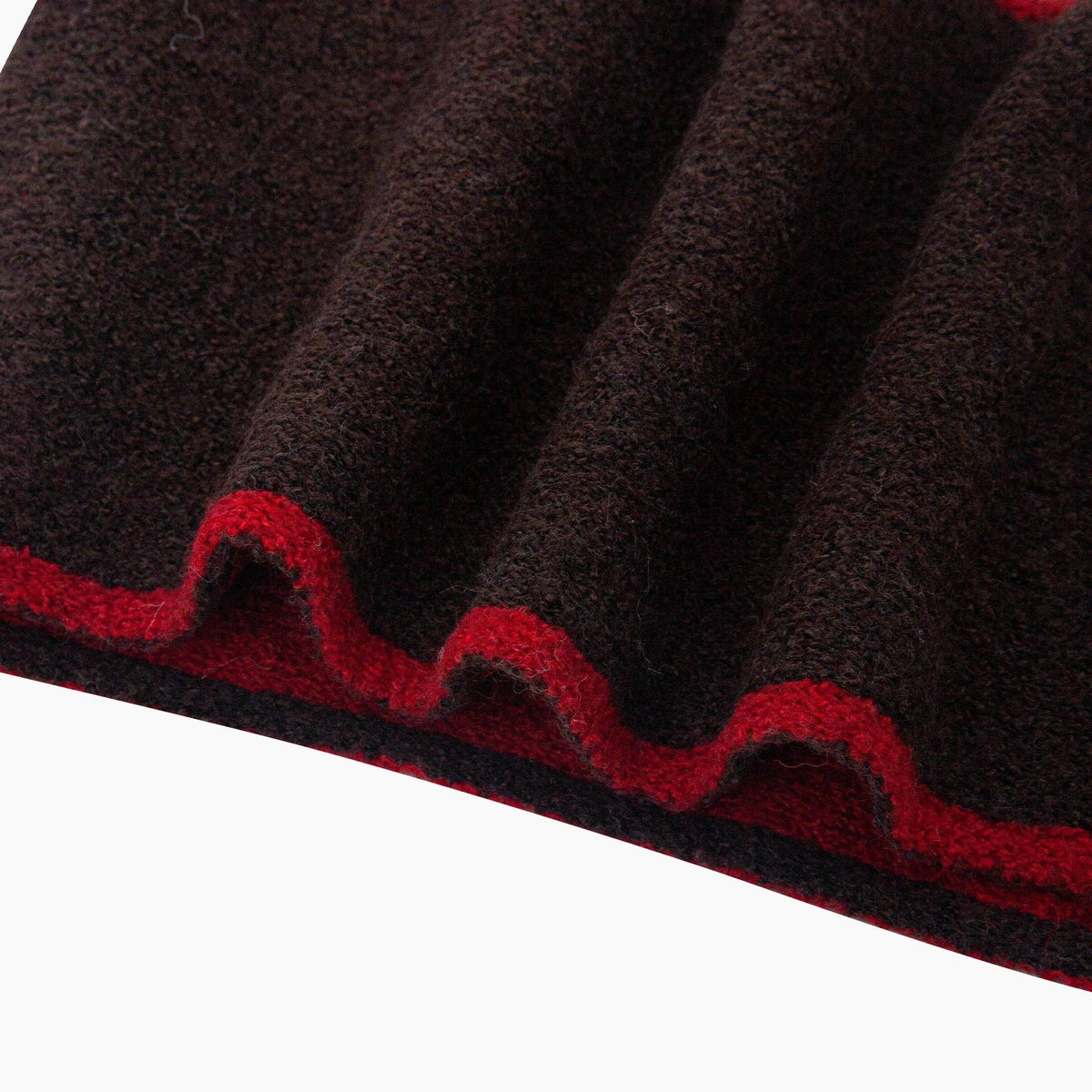 Contrast Trim Triangle Scarf - Brown/Red