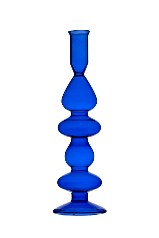 Ink Blue Glass Candlestick Large
