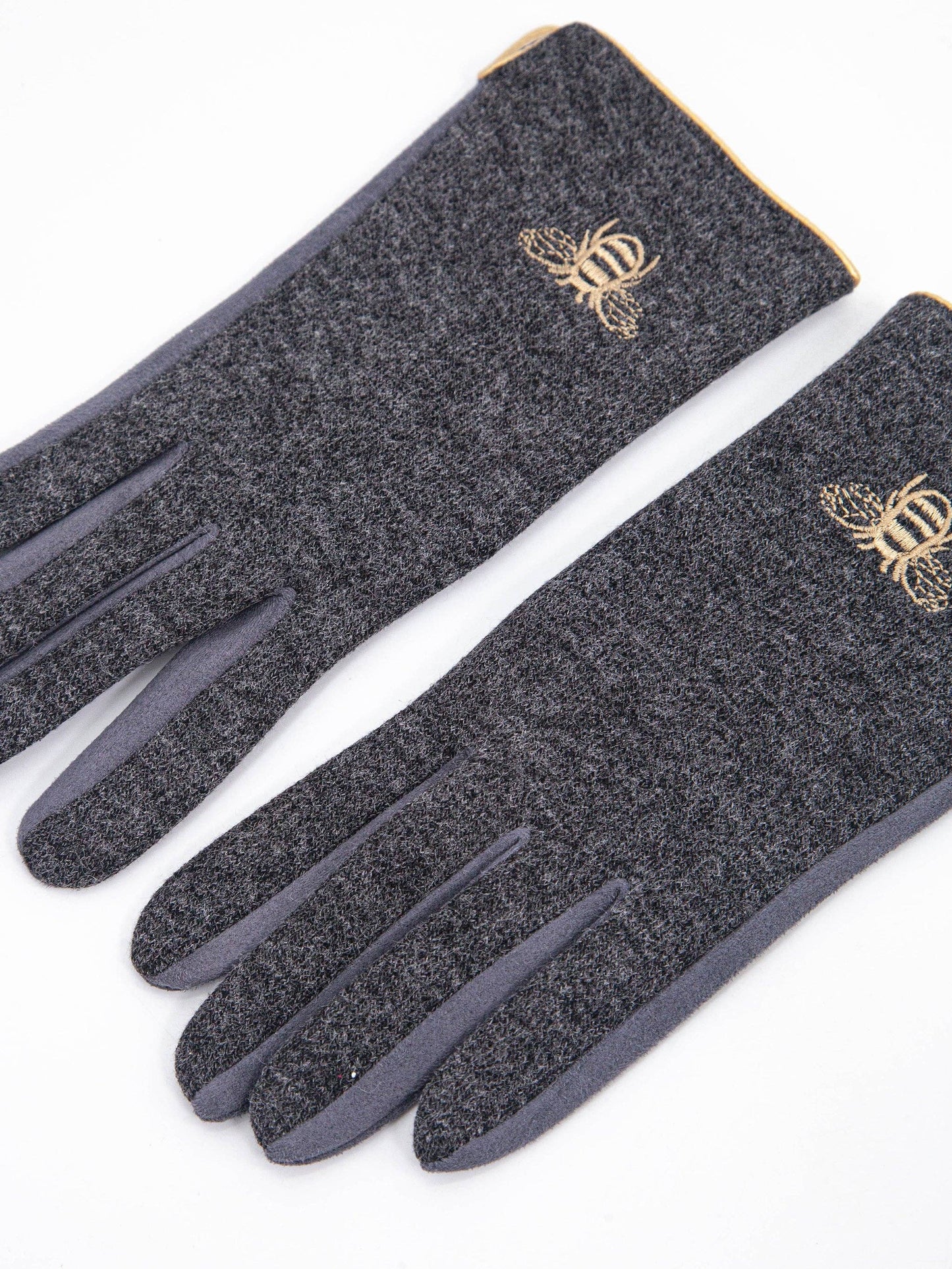 Ada Bumblebee Embroidered Gloves in Dark Grey