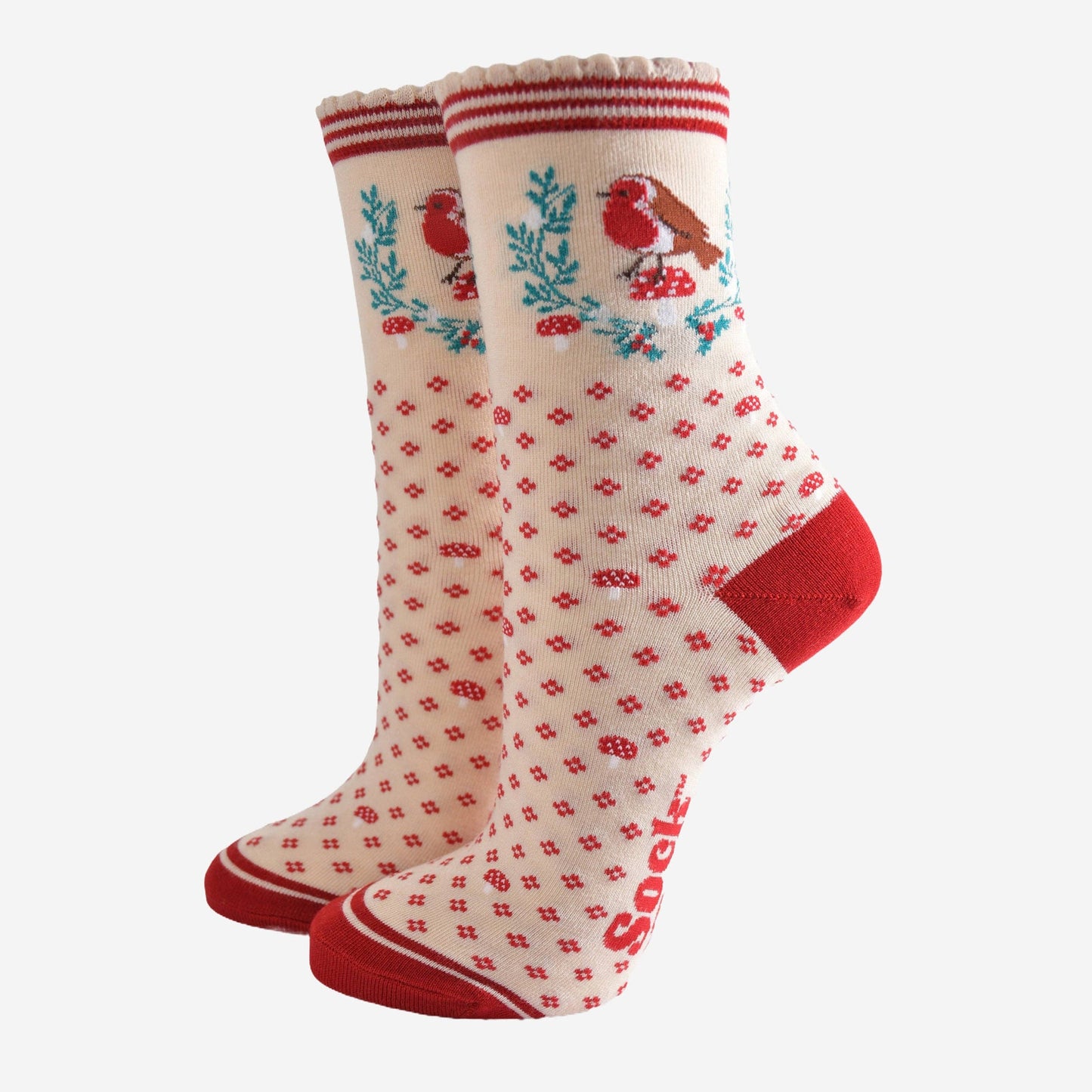 Festive Wreath Robin Bamboo Socks