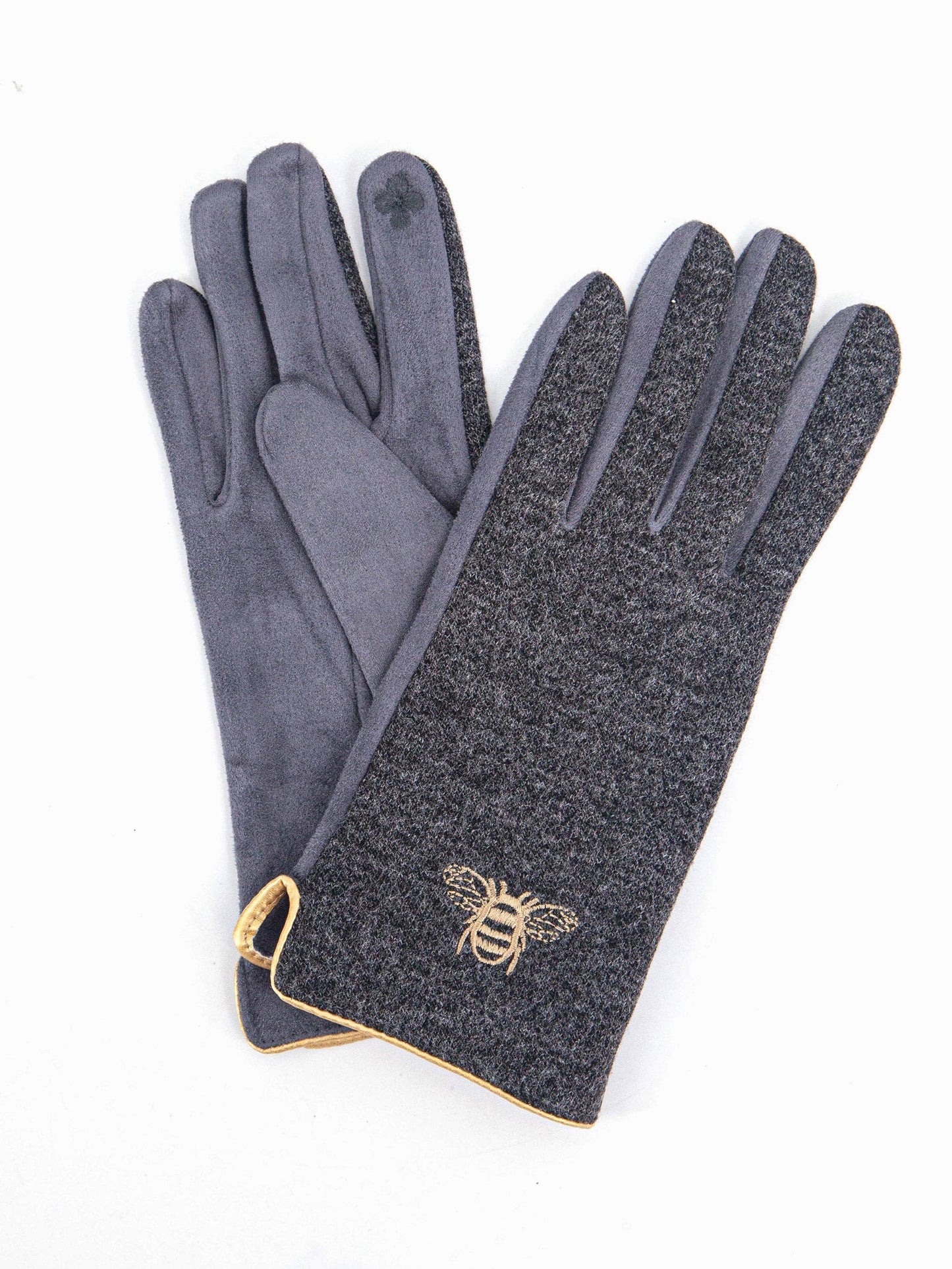 Ada Bumblebee Embroidered Gloves in Dark Grey