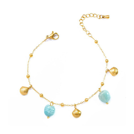 WHITE LEAF 18kt Gold Plated & Natural Stone Seashell Bracelet