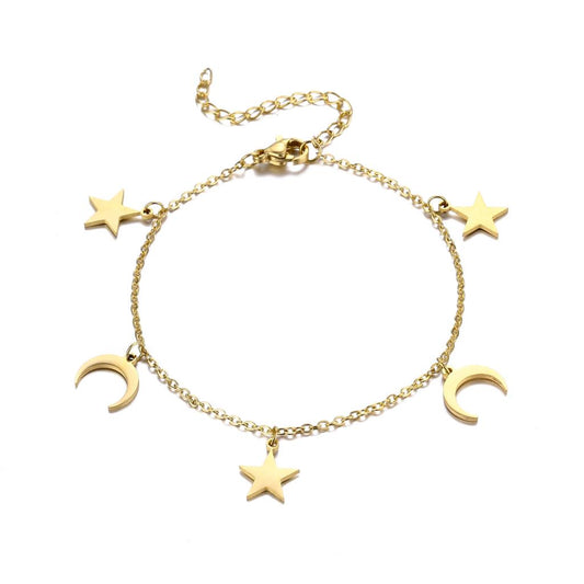 WHITE LEAF 18kt Gold Plated Moon & Stars bracelet