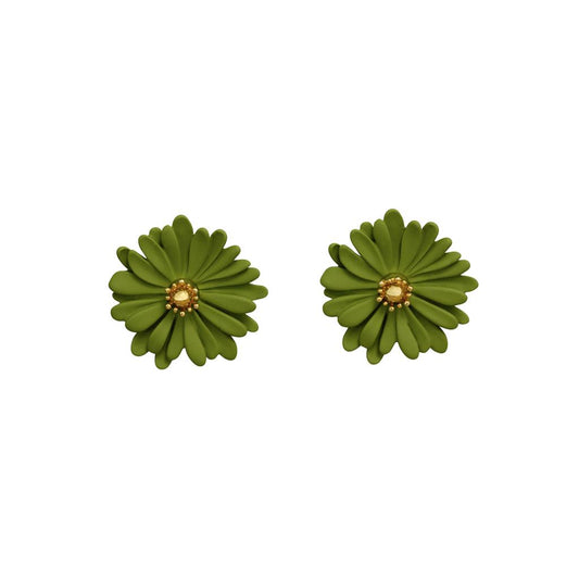 WHITE LEAF 18kt Gold with Large Daisy Foliage Stud Earrings
