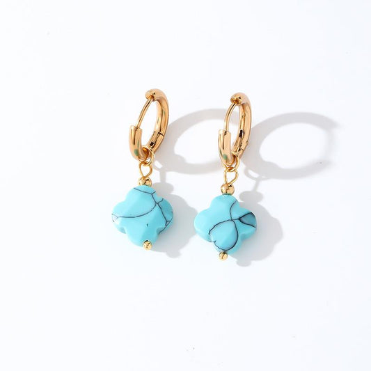 WHITE LEAF 18kt Gold wtih Natural Turquoise Clover Drop Earrings