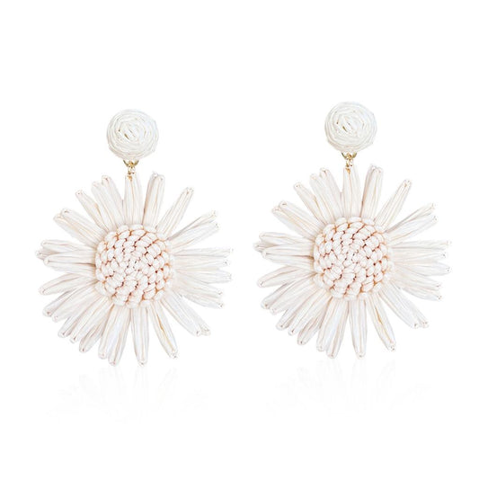LAST TRUE ANGEL Woven Sunflower Earrings in Ivory