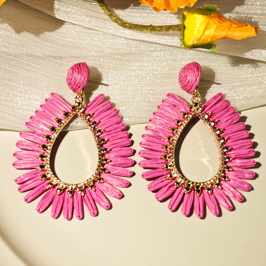 LAST TRUE ANGEL Woven Pear Shape Earrings in Fuchsia