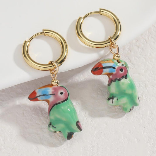 LAST TRUE ANGEL 18kt Gold Plated & Ceramic Toucan Earrings
