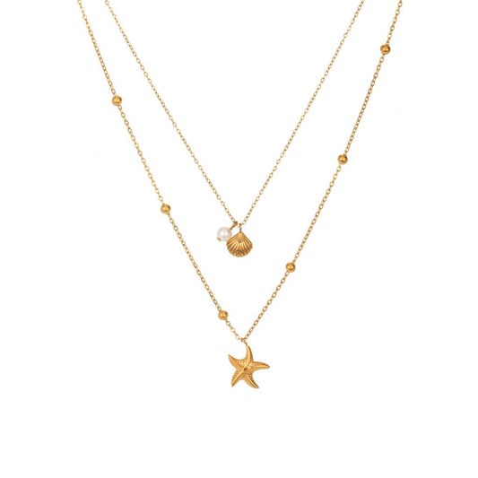 LAST TRUE ANGEL Multi Row Starfish & Shell Necklace