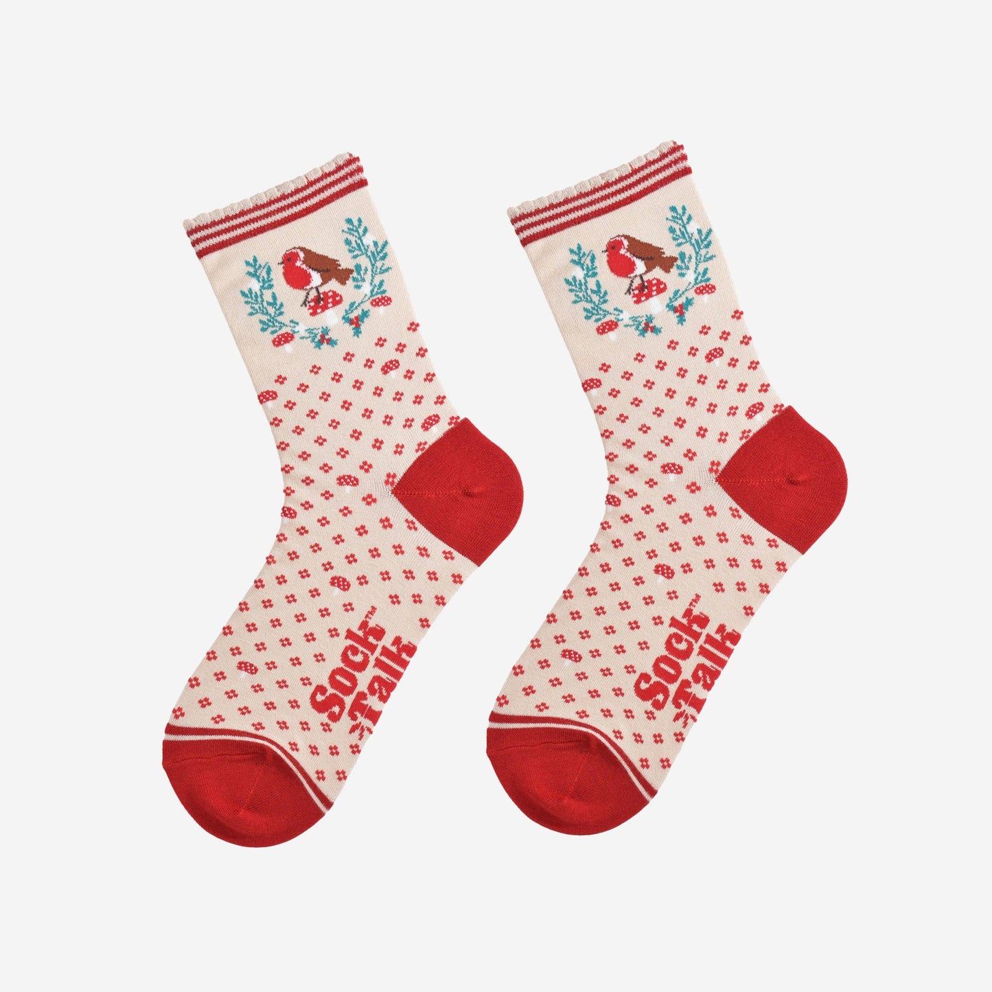 Festive Wreath Robin Bamboo Socks