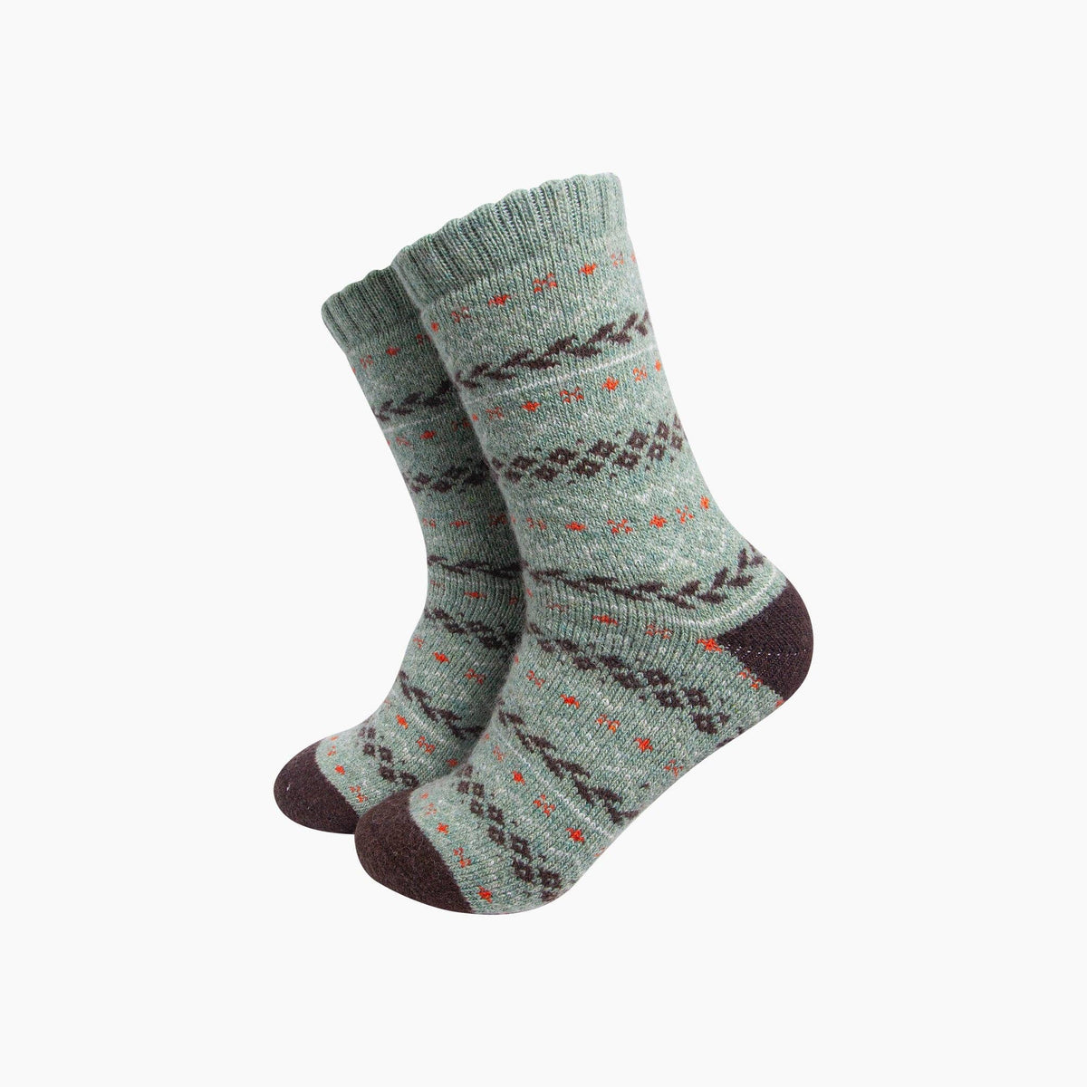 Thick Fair Isle Wool Blend Socks in Sage (7-11)