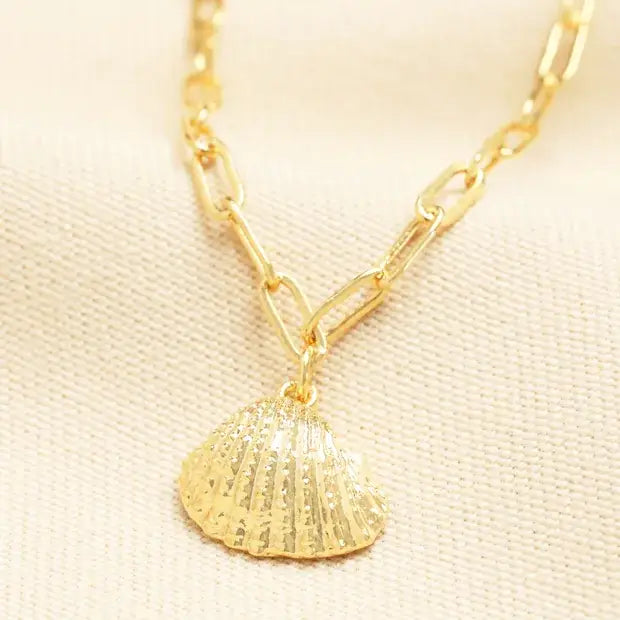 Seashell Paperclip Chain Necklace 14ct Gold Plated