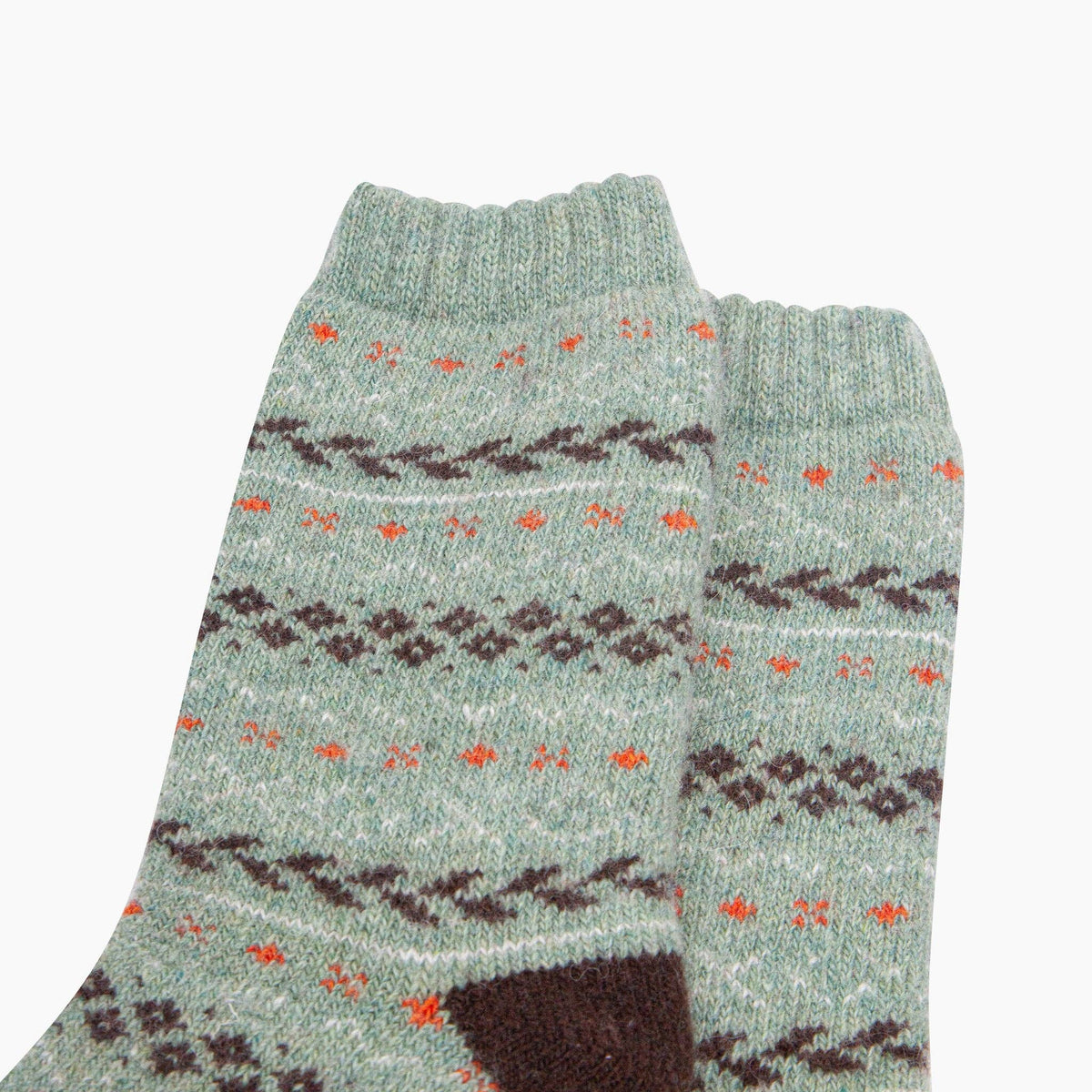 Thick Fair Isle Wool Blend Socks in Sage (7-11)