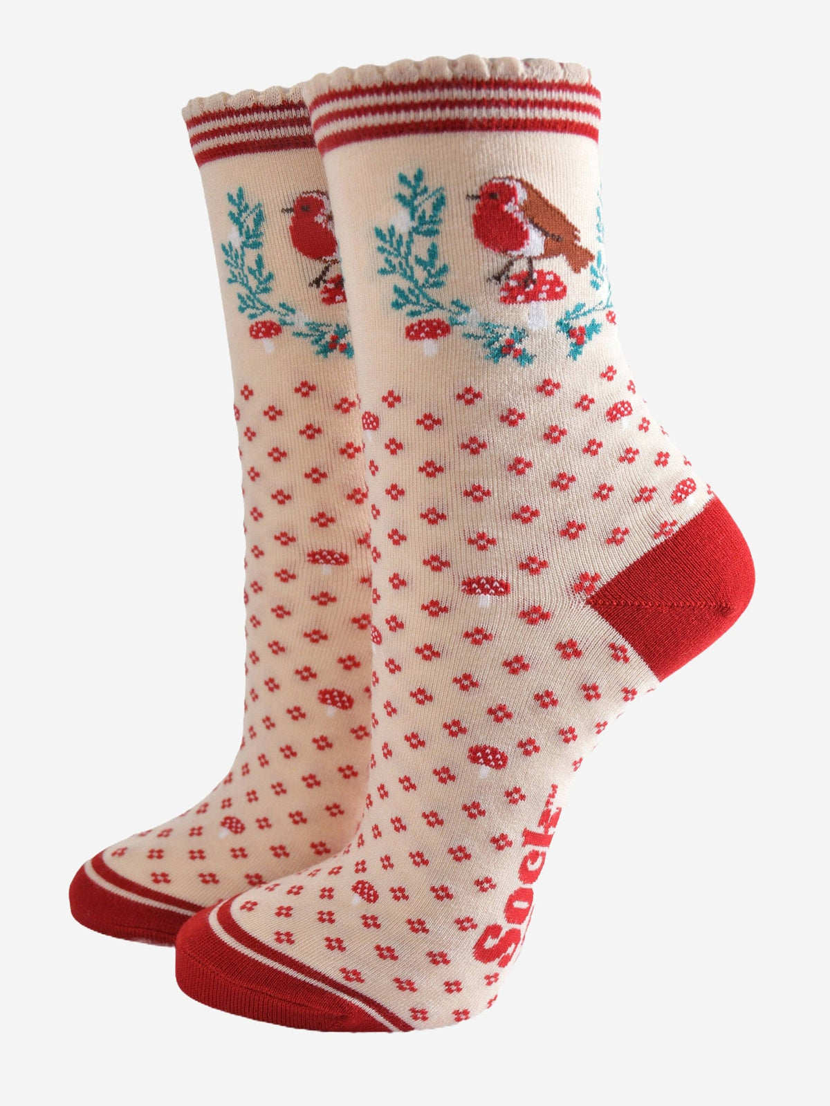 Festive Robin Wreath Bamboo Socks