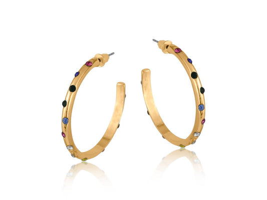 Ginette Rainbow Stone Thin Hoop Earrings
