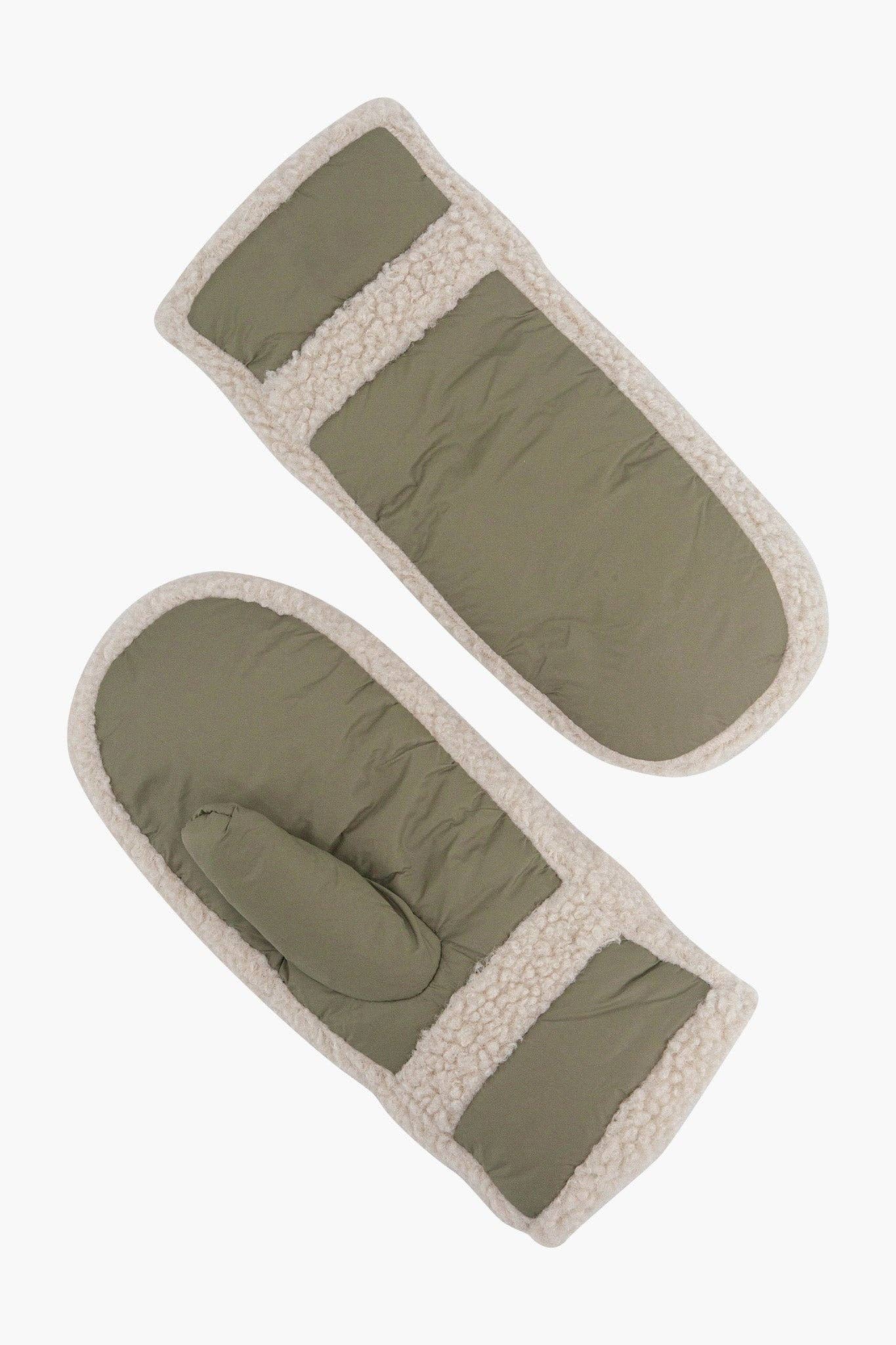 Orla Olive Borg Trim Mittens