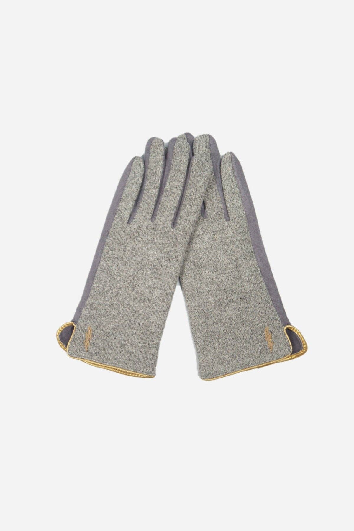 Gold Lightning Bolt Gloves in Light Grey