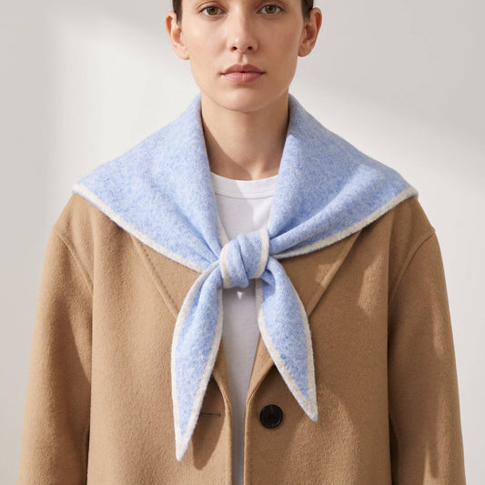 Contrast Trim Triangle Scarf - Blue/Cream