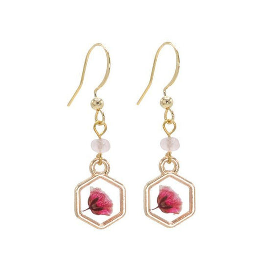Strawberry Quartz Flower Earrings