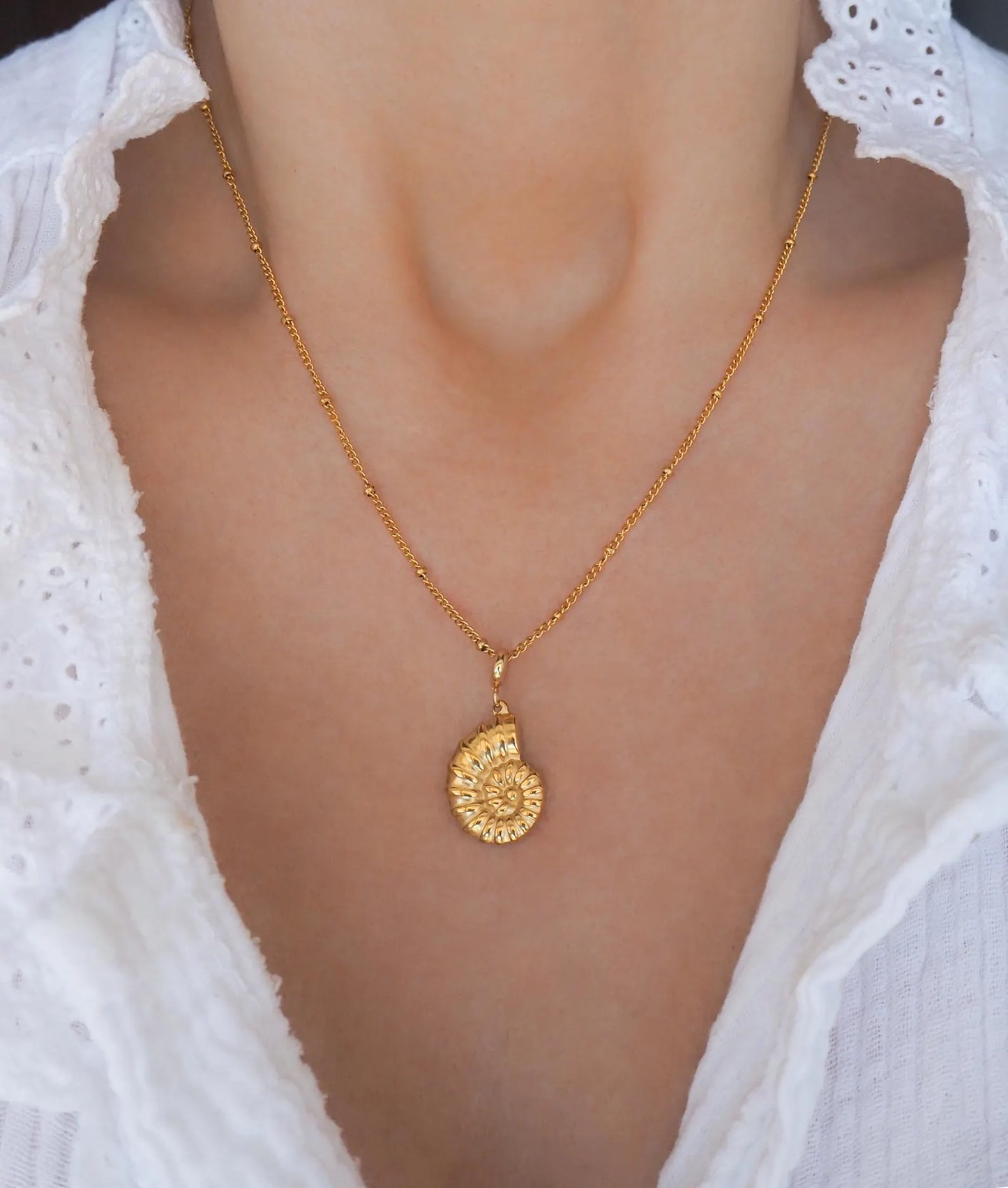 LAST TRUE ANGEL 18ct Plated Gold Ammonite Pendant Necklace