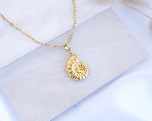 LAST TRUE ANGEL 18ct Plated Gold Ammonite Pendant Necklace