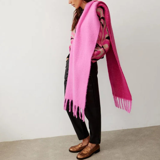 Ria Colour Block Chunky Scarf in Pink