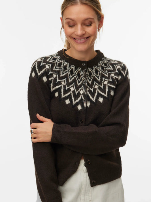 Vero Moda Karla Fair Isle Chocolate Cardigan