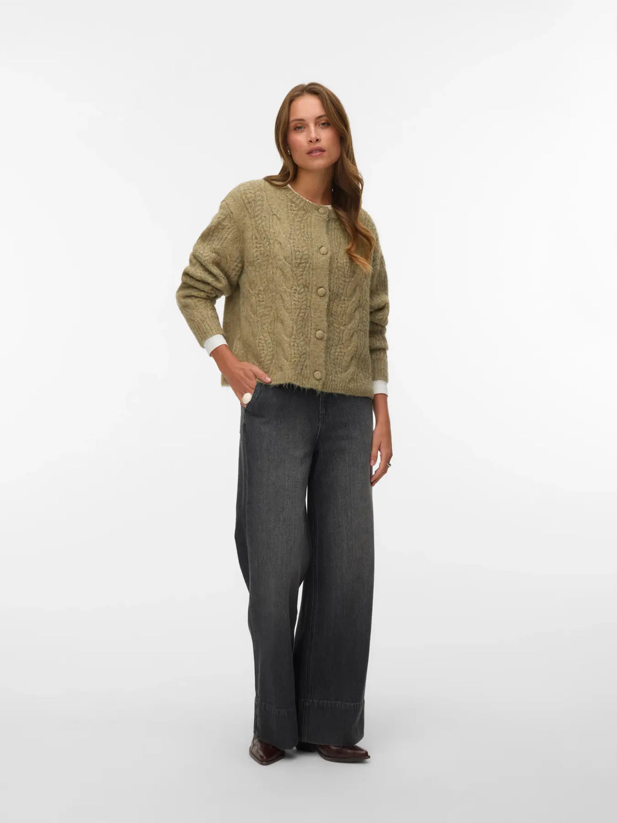 Vero Moda Ingrid Cable Knit Cardigan Oil Green