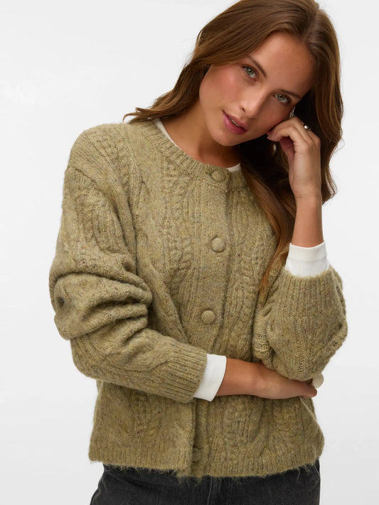 Vero Moda Ingrid Cable Knit Cardigan Oil Green